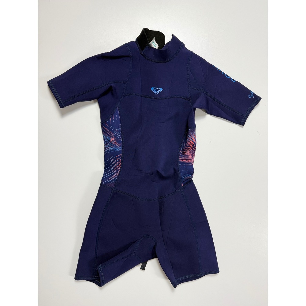 Roxy Girls Navy Blue Tropical Print Short Sleeve Springsuit Wetsuit Size 16G